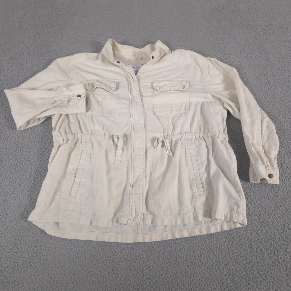 Old Navy Jacket Womens XXL Cream Safari Linen Blend Drawstring Waist Utility